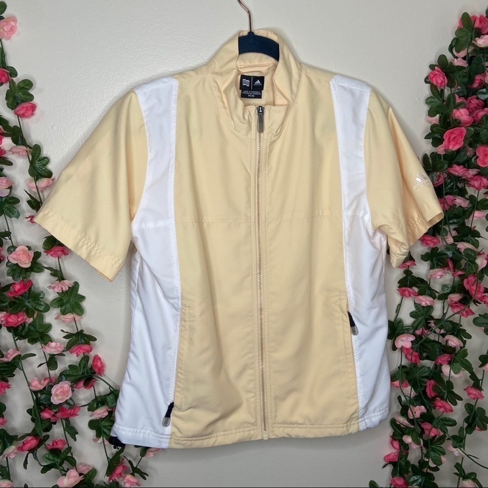 Adidas Yellow White Mesh Athletic Zip Up Womens M Fitness Workout Golf Outdoor